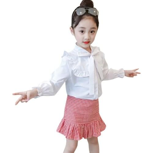 Teen Girls School Clothing Blouse + Skirt Girls Outfits Plaid Pattern Girls Sets Clothing Spring Autumn Childrens Clothes