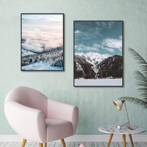Nordic Decoration Home Art Posters and Prints Winter Snow Mountain Landscape Canvas Painting for Living Room Decor Wall Pictures