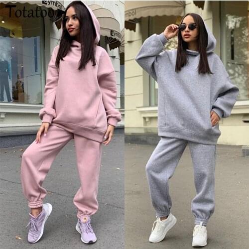 Totatoop Women Hoodie Sweatshirts Tops Jogger Pants Casual Two Piece Set Streetwear Cotton Pocket Sporty Tracksuit