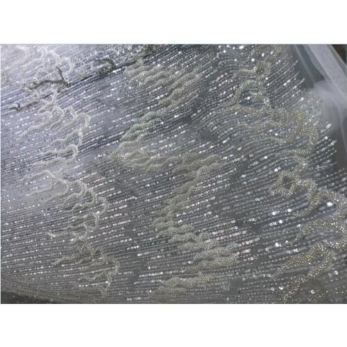 Heavy beads wedding dress lace fabric J-108885 embroidered lace fabric with best quality