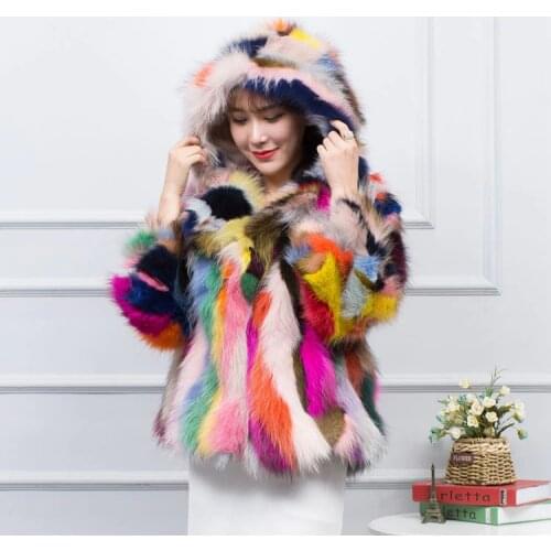 LOVELY-JINNUO New Genuine 100% raccoon fur Coat with hood women real fur coat Jacket colorful fur coat customized big size JN651