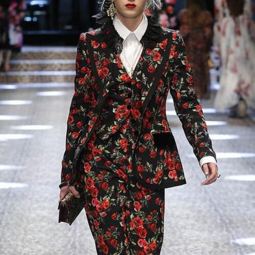 2021 SPRING AUTUMN new designer jacket rose flower printed women suits office lady Notched outwear casual tops