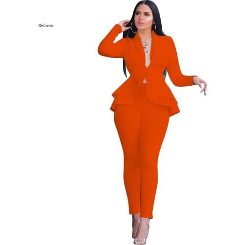 Women Winter Womens Set Tracksuit Full Sleeve Ruffles Blazers Pants Suit Two Piece Set Office Lady Business Wear Uniform