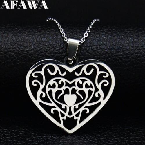 2021 Fashion Flower of Life Heart Silver Color Necklace for Women Stainless Steel Statement Necklace Jewelry joyas N19681