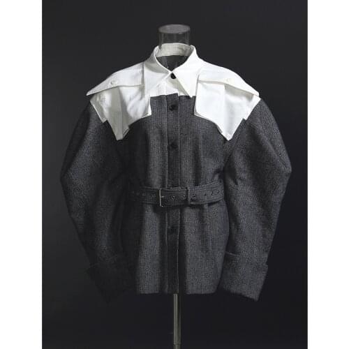 Women Coat High-Quality Personalized Design Spring And Autumn Contrast Fashionable High Street Wide Shoulder Female