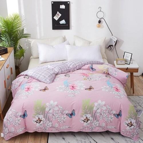 Spring Flower Butterfly Cotton Duvet Cover Printed Pink Quilt Cover Single Double Queen King Comforter Blanket Case Textile 1pc