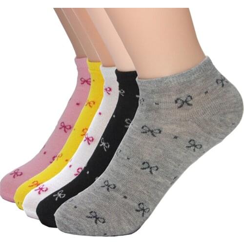 10 Pair/ Lot Sweet Bow-knot Prints Casual Multi Solid Colors Lovely Girl Sock Breathable Cool Cute Socks For Women