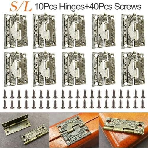 10Pcs S/L Antique Brass Cabinet Hinges Jewelry Boxes Small Hinge with screws for Wooden Furniture Accessories