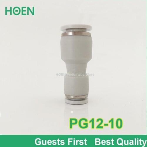 100pcs white color PG Unequal Straight Union PG12-10 12mm to 10mm Air Tube Fitting One touch push In pneumatic fitting connector