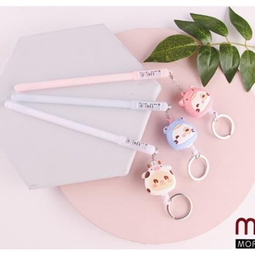30 pcs/lot Kawaii Bear Pendant Gel Pen with Keychain Cute black Ink neutral Pens Promotional Gift Stationery School Supplies