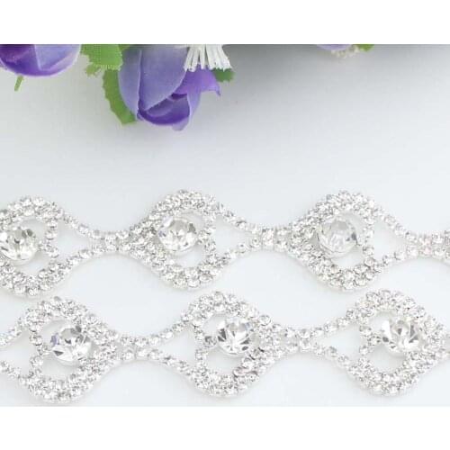 5Yards 23mm Brilliant Crystal Applique 888 Stone Golden Silver Trims Trimming DIY Wedding Evening Dress