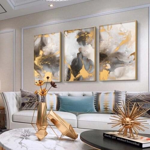 Abstract Blcak Gold Marble Texture Wall Art Canvas Paintings Modern Light Luxury Pictures Prints for Living Room Decor Posters