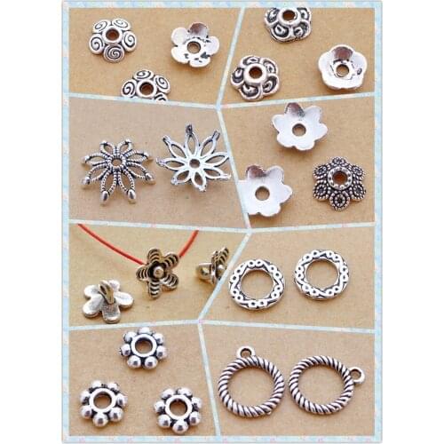 Beads cap circle flower shape alloy antique silver charm pendant choker DIY jewerly 8styles 100/200/300pcs free shipping