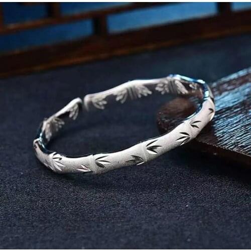 Hot Adjustable Fine bamboo cuff bracelets 999 Sterling silver Bangles for women men fashion popular party jewelry Holiday gifts