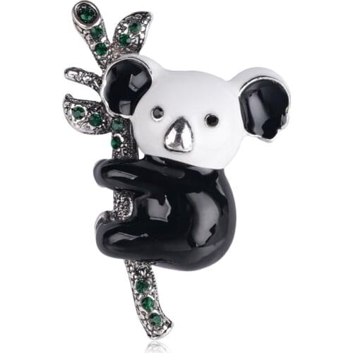 Cute Panda Climb The Bamboo Pole Brooch Two Enamel Charming Koala Brooches for Women Children Gifts Pins Jewelry