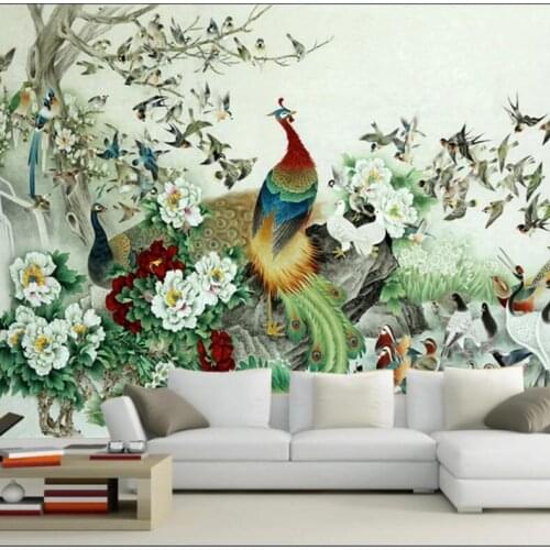 CJSIR Hundred Birds Chaofeng Figure Gong Chinese Painting Chinese Style Wall Custom Large Mural Green Wallpaper Mural Decor
