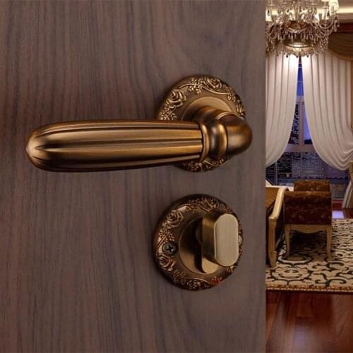 Wood indoor Zinc Alloy Lock Mechanical double tongue Holder bedroom Mute Exquisite Fashion Antique brass Carved Handles Lock Key