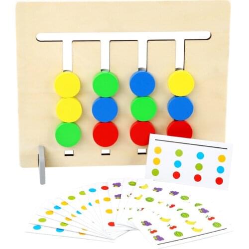 Kids Montessori Educational Wooden Toys Four Colors and Fruit Double Sided Pairing With Card Children Logical Reasoning Game Toy