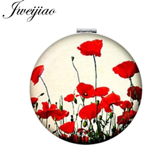 JWEIJIAO Scrapbook Album Embossing Craft Art Picture Flower Makeup Mirror Mini Round Folding Compact PU Leather Pocket Mirror