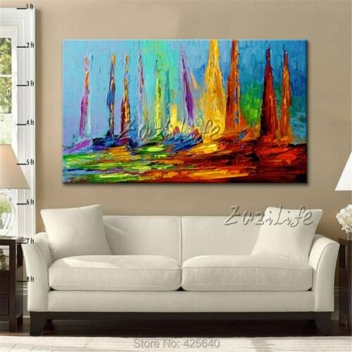 Canvas painting Yacht ship sailing boat Hand painted modern abstract Wall art Pictures for living room home decor wall decor01
