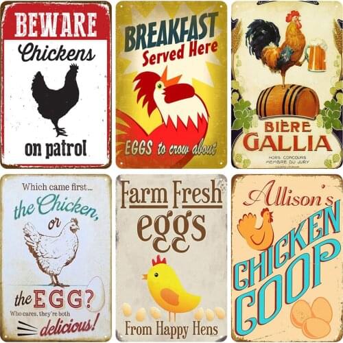Classic Vintage Metal Tin Sign of Farm Fresh Eggs From Happy Hens Delicious for Farmhouse Bar Decoration Yard Sign