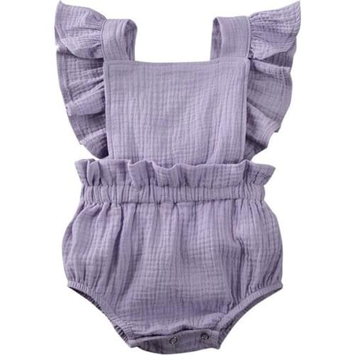 Newborn Toddler Baby Girls clothes Summer backless solid Ruffle Bodysuit square collar sleeveless lovely Jumpsuit one pieces