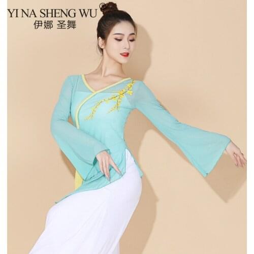 Classical Dance Gauze Summer Body Rhyme Elegant Practice Clothes New Chinese Dance Dance Clothes Trumpet Sleeve Suit For Women