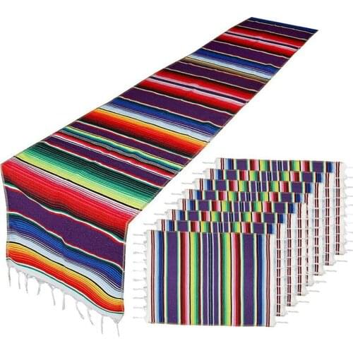 Mexican Table Runner with Place Mats,Mexican Assorted Place Mats Mexican Party Wedding Decorations, Fringe Blanket Table Runner