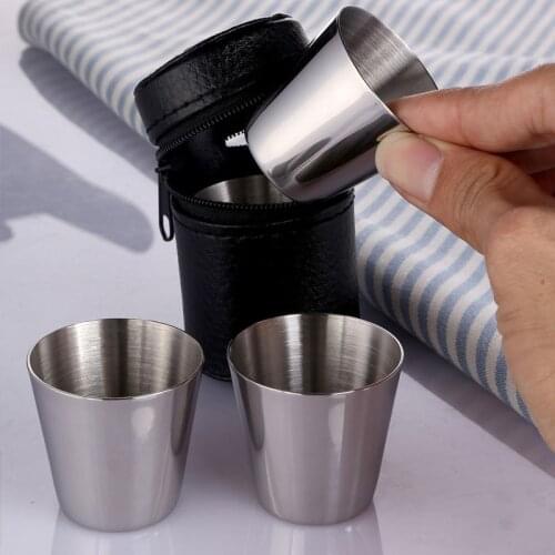 4 Pcs / Set 30 Ml Shots Set Mini Glasses Stainless Steel Cups Outdoor Practical for Whiskey Wine Cups Portable Set for Travel