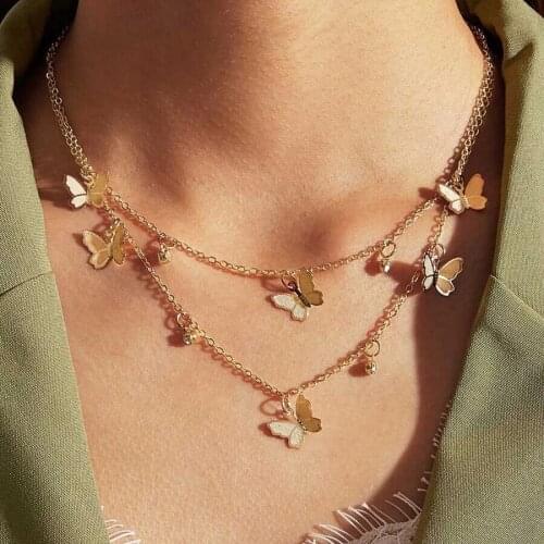 Fashion New Butterfly Exquisite Necklace Pendant Women Simple Creative Double Layer Clavicle Chain Necklaces Jewelry Gifts