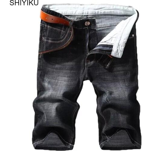 SHIYIKU Men Denim Shorts 2021 Summer New Style Thin Section Elastic Force Slim Fit Short Jeans Male Brand Clothing Black Blue