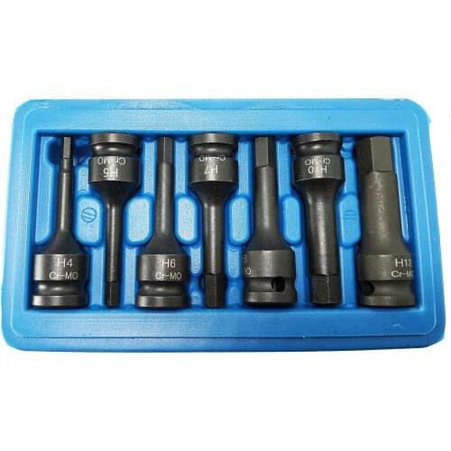 7pc Hex Bit Impact Socket Set H4 H5 H6 H7 H8 H10 H12 Allen Keys Screwdriver Bit Socket Wrench Tools 3/8" Square Drive Tools