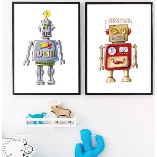 Cartoon Color Robot Wall Art Canvas Painting Nordic Posters And Prints Wall Pictures For Kids Baby Boy Girl Room Home Decor