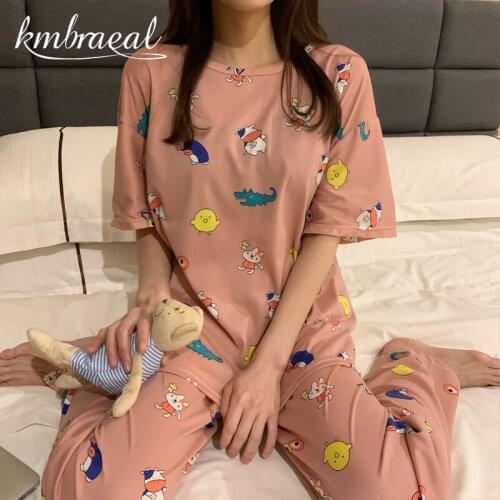 Pajamas Set for Women Summer Girls Short Sleeve Trousers Cartoon Loose Casual Sleepwear T-Shirts and Shorts Pjs Homewear New
