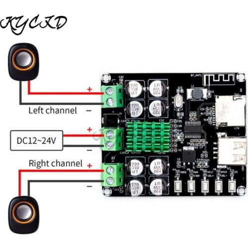 TPA3116D2 Power Bluetooth Amplifier Board 2*50W Digital Audio AMP Support U Disk/TF Card DC 12-24V For Car Speaker Home Theater