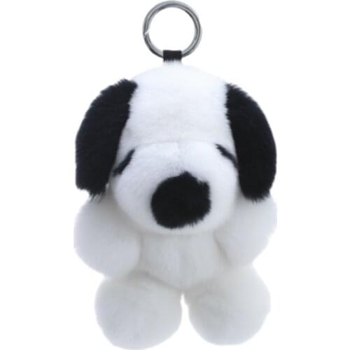 Genuine Real Rex Rabbit Fur Puppy Dog Keychain Bag Purse Charm Fluffy Pendants Accessories for Women Handbag