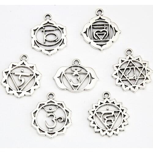 7pcs Silver Color 7 Chakra Charms Mandala Pendant Yoga OM Buddhist Metal For Jewelry Making Supplies