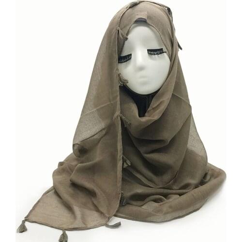 Plain Viscose Tassels Women Scarf Muslim Headscarf Islamic Hijab Tube Hat 10pcs/lot