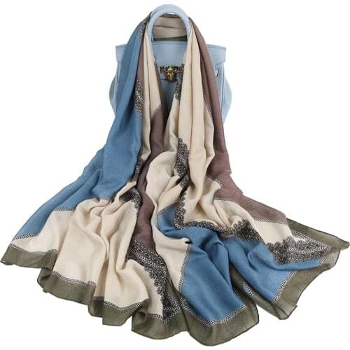 Luxury Cotton-Linen Women Scarves Lace Print Hijab Large Multi-Color Travel Shawl Wraps Bandanas Femme Hair Sunscreen Kerchief