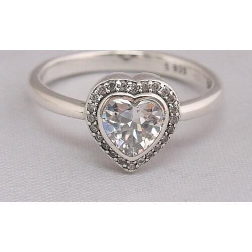 S925 Sparkling Love Heart With Crystal Ring For Women Wedding Party fit Lady Fine Jewelry