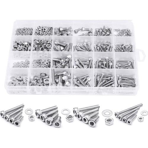 880Pcs M2 M3 M4 M5 Precise Metric Head Cap Self Tapping Screws,Round Flat Socket Bolts and Nuts Set and Washers Assortment Kit
