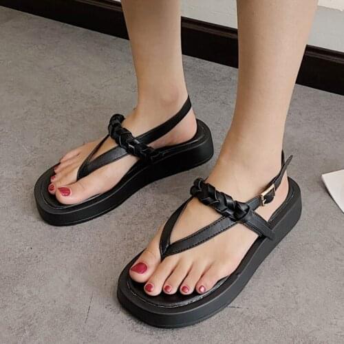 Rimocy Womens Summer Clip Toe Sandals Vintage PU Leather Weaving Beach Shoes Woman Outdoor Platform Gladiator Sandalias Mujer