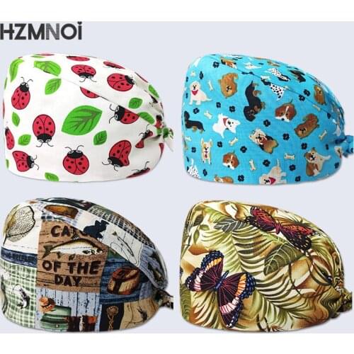 Fine Cotton Cartoon Print Nurse Cap Surgical Cap Pet Hospital Surgeon Cap Dentist Cap Beauty Salon Chef Dust-proof Scrub Cap
