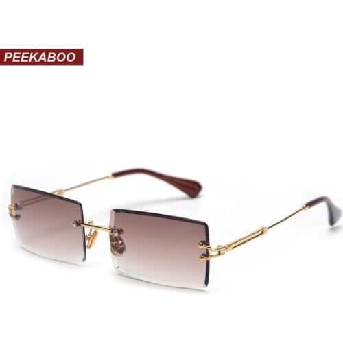 Peekaboo small rectangle sunglasses women rimless square sun glasses for women 2019 summer style female uv400 green brown