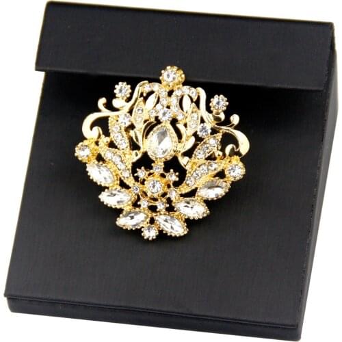 Sunspicems Gold Color Crystal Flower Brooch Morocco Arabic Wedding Jewelry Women Brooches Caftan Hijab Pins Bohemia Bride Gift