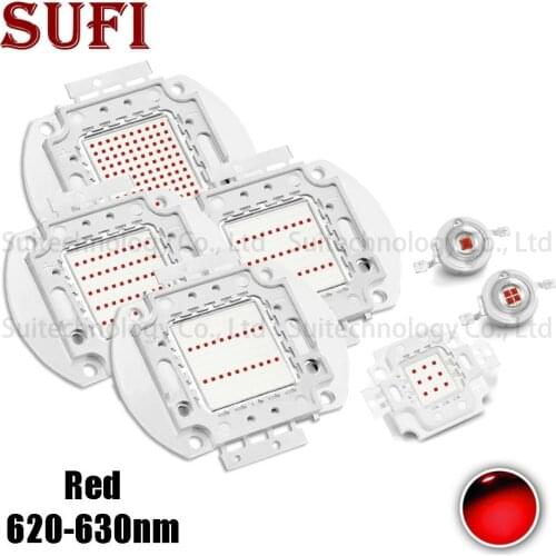 High Power LED COB Lamp SMD Bulbs Chip 1W 3W 5W 10W 20W 30W 50W 100W Red 620-630nm Light Beads For Stage Light And Plant Growth
