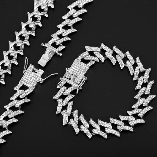 Hip Hop 15MM Full Iced Out Paved Pink Rose Rhinestones Miami Prong Cuban Chain CZ Bling Rapper Bracelet For Men Jewelry