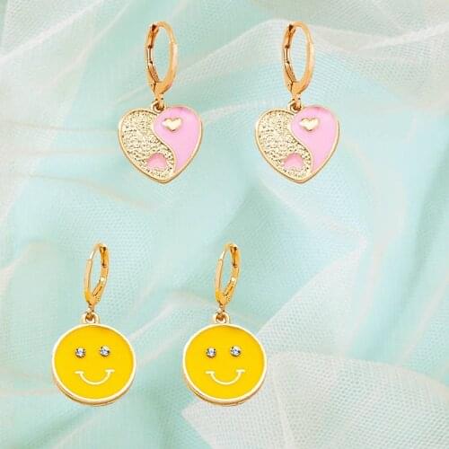 Y2K Jewelry Pink Heart Yin Yang Smiley Earrings for Women Metal Vintage Harajuku Fashion Earring Charms 90s Aesthetic New Gifts