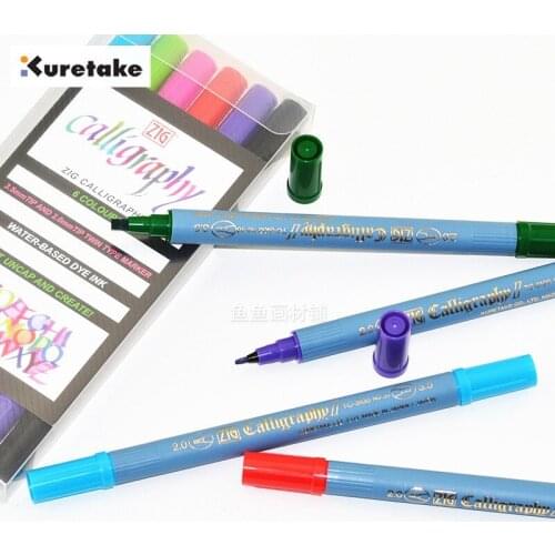 Japan Kuretake Double Head Parallel Calligraphy Pen Flat Head 2+3.5 Art Flower Body Waterproof Mark Ink Writing Artistic Font