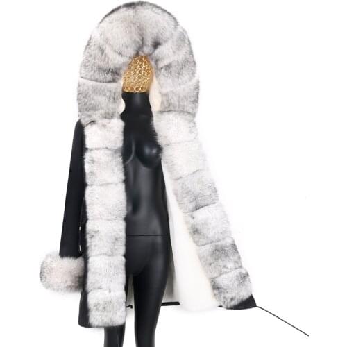 2021 Female Winter Jacket Natural Real Fox Fur Collar Real Fox Fur Parka Women Thick Detachable Long Parka